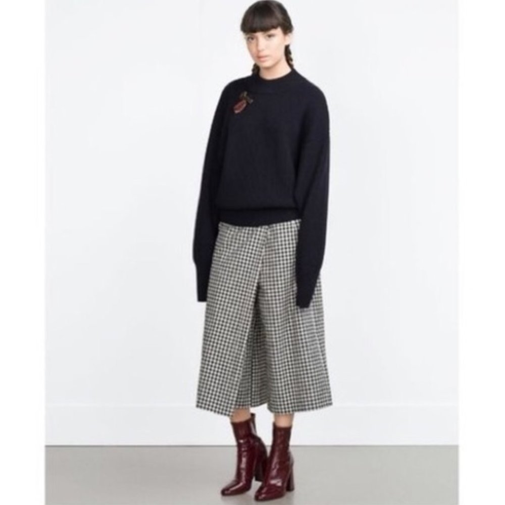Zara Gingham Wrap Front Wide Leg Culotte